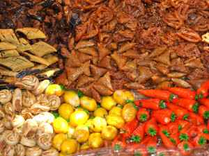 Traditional moroccan sweets on sale at Marrakesh market